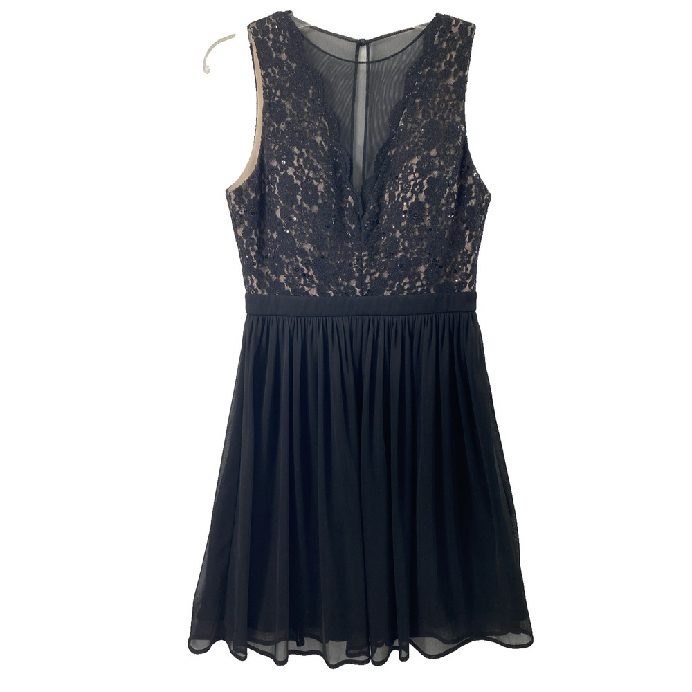 Morgan & Co Black Party Dress Womens 6 Whimsigoth Fairy Lace Mesh Sequins Flowy
